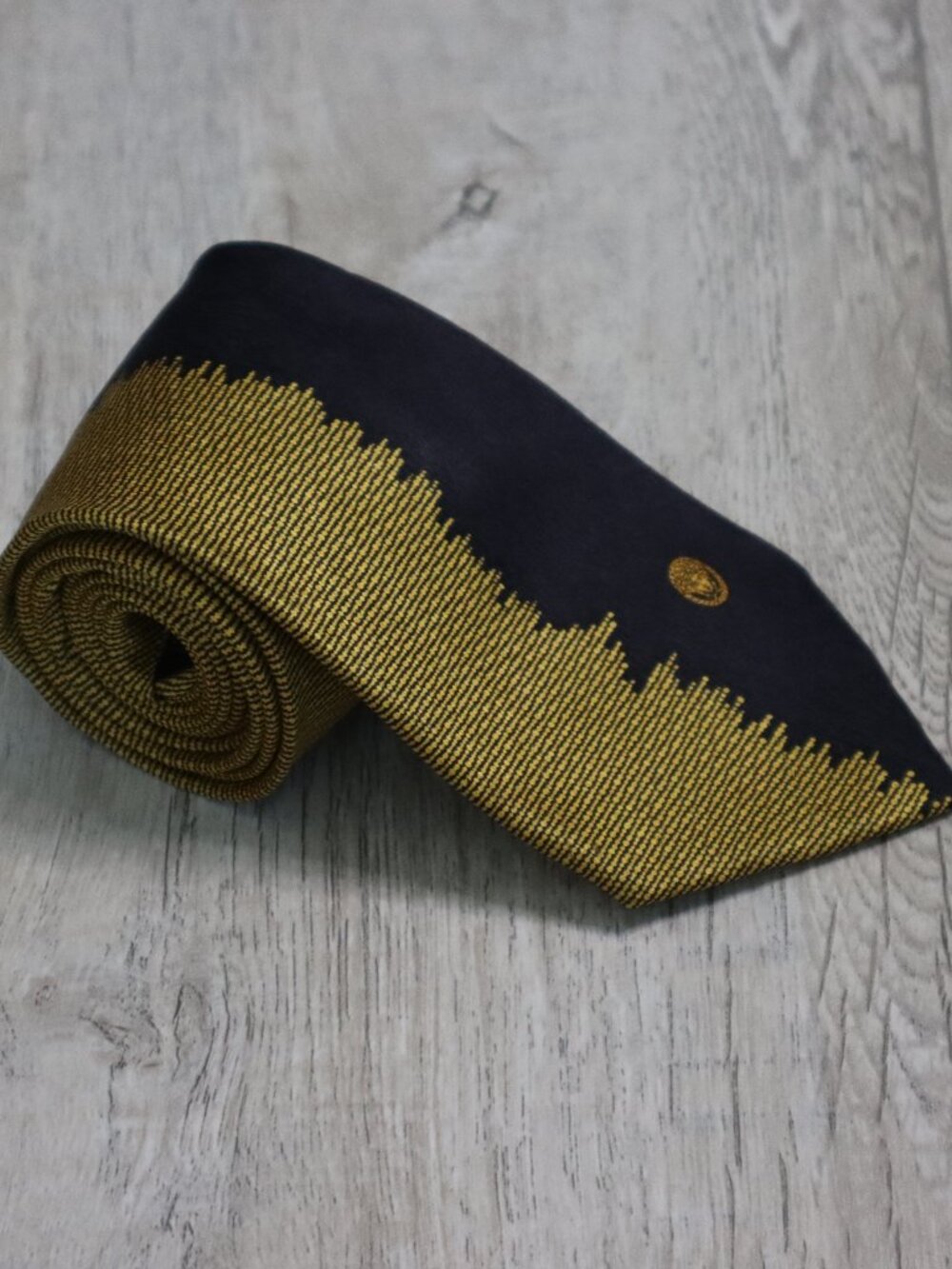 Vintage Gianni Versace Tie Black Gold Medusa Silk Neck Tie - Fair Condition